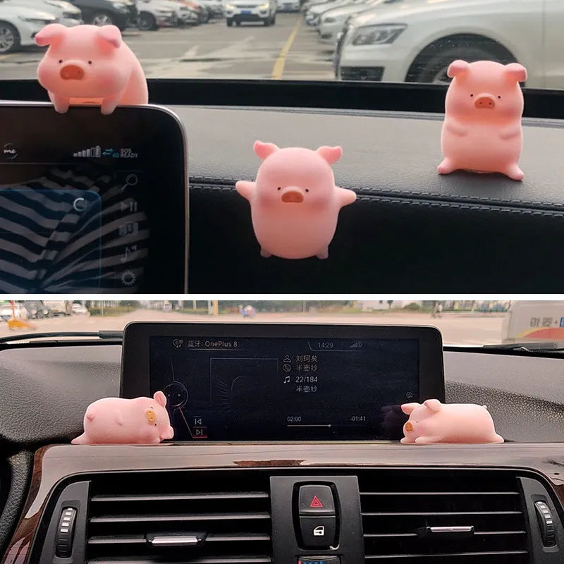 Cartoon pig character resin ornament for car dashboard decoration.