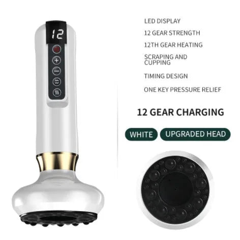 Green electric vacuum cupping massager device with USB cable on a white background