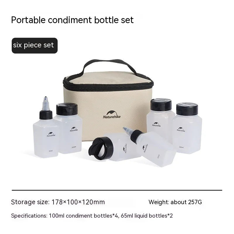 Naturehike six-piece portable outdoor seasoning bottle set in modern simplicity style.