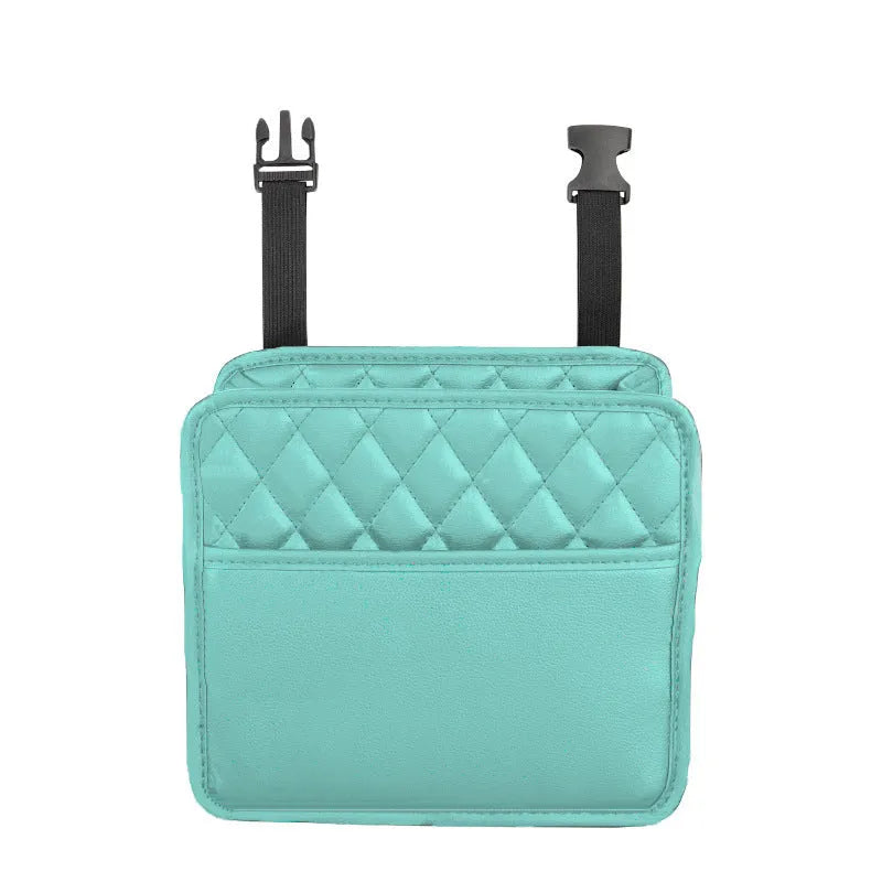 Leather car hanging storage bag and trash can in black colour, 25cm square with 8cm depth