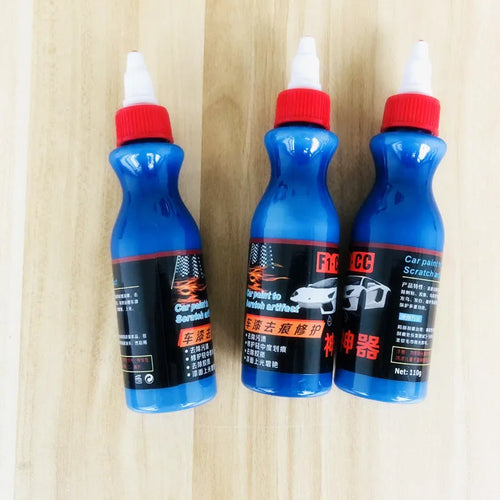 Small blue tube of car scratch repair gel for automotive paint touch-ups.