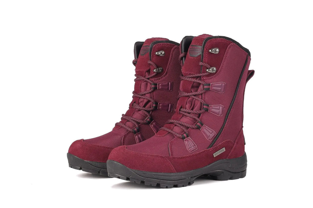 Women's black mid-calf thermal snow boots with a round toe and genuine leather upper on a rubber sole.