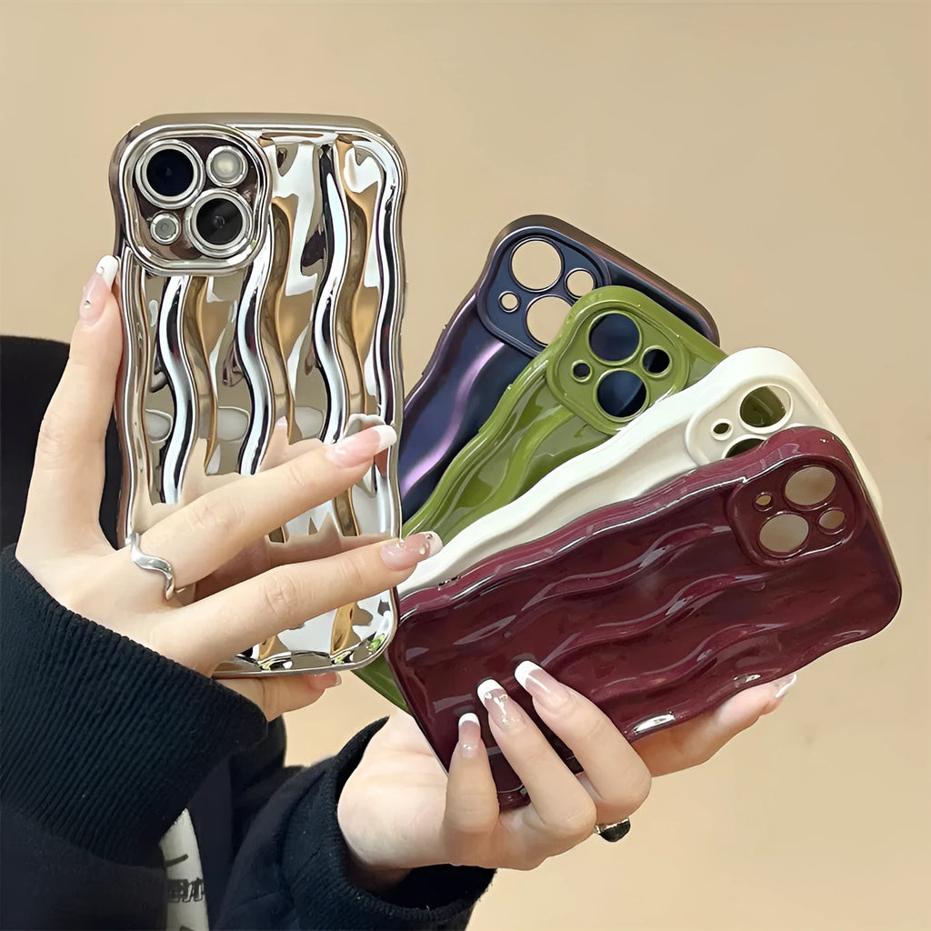 Anti-fall soft TPU wave pleated phone case for Apple iPhone in Burgundy colour, showing back texture