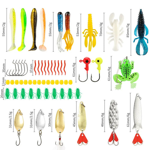 Closed blind box containing the 24-piece Mino Bog metal fishing lure and hook set on a rustic background.