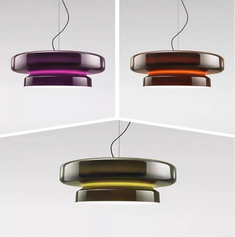 Modern minimalist glass chandelier in four colour options with dimensions 36x36x18cm