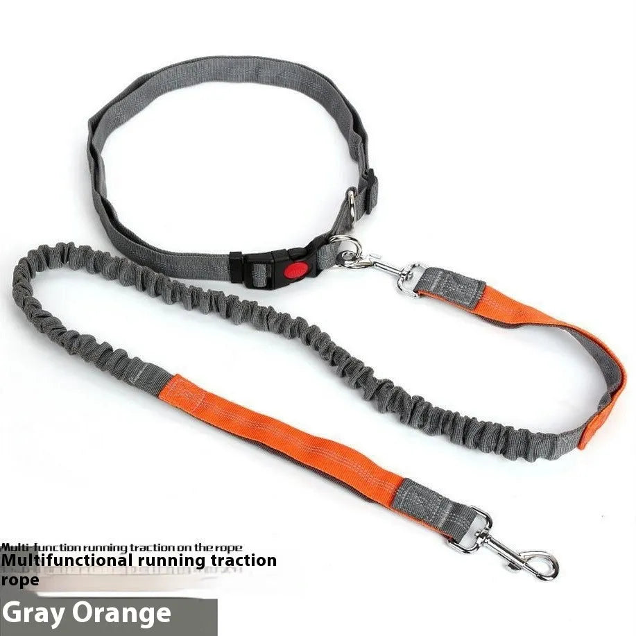 Grey and green elastic reflective dog leash for outdoor running with 2.5cm width