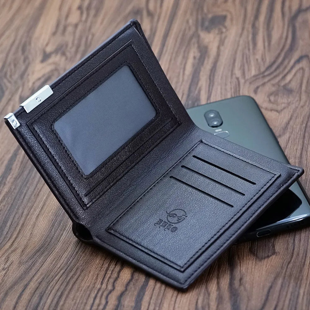 Men's leather zip wallet in classic colour, presented in a gift box.