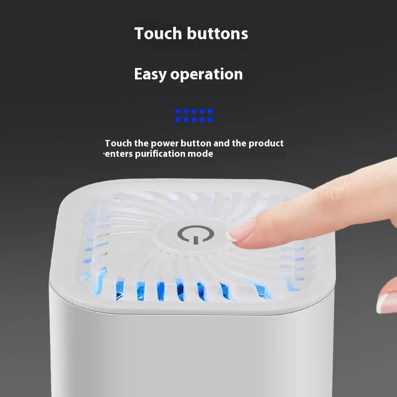 Mini USB car air purifier in black or white colour for small spaces under 10 square metres