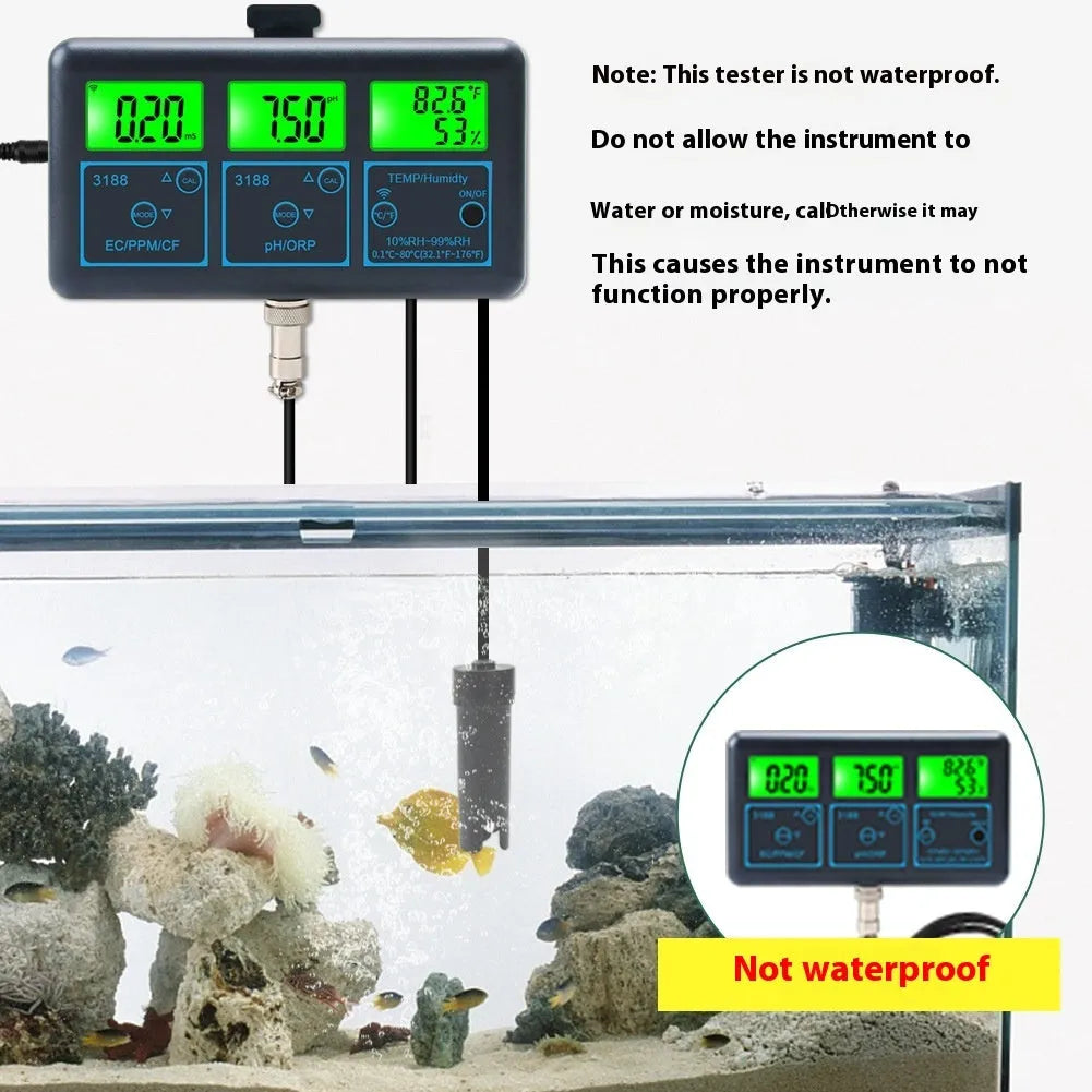 Black 7-in-1 WiFi water quality monitor with EC TDS CF pH ORP humidity temperature testing