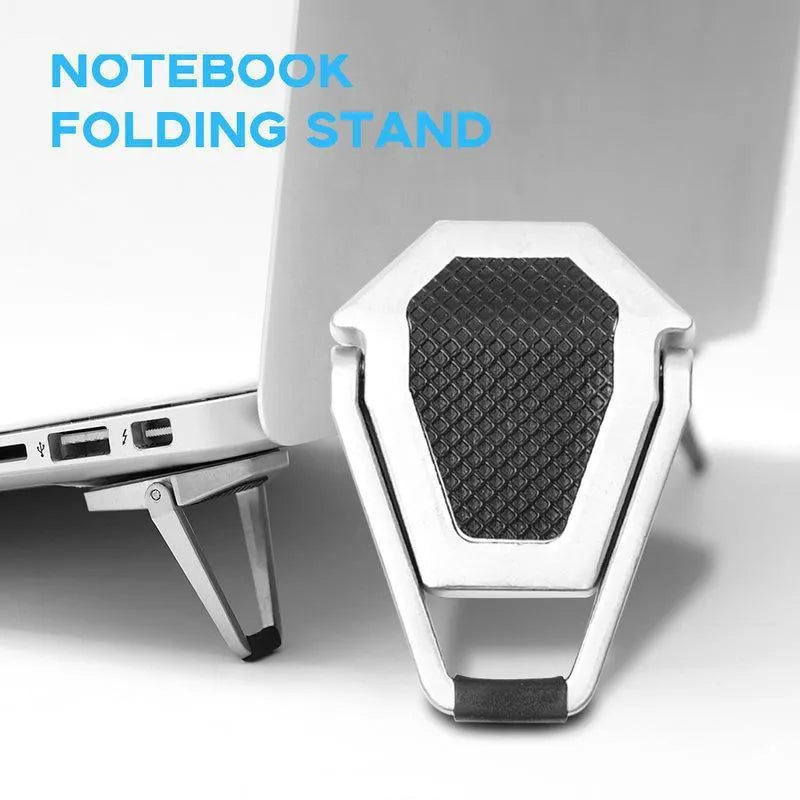 Foldable aluminium laptop bracket with 3M adhesive measuring 4.8cm x 3.5cm