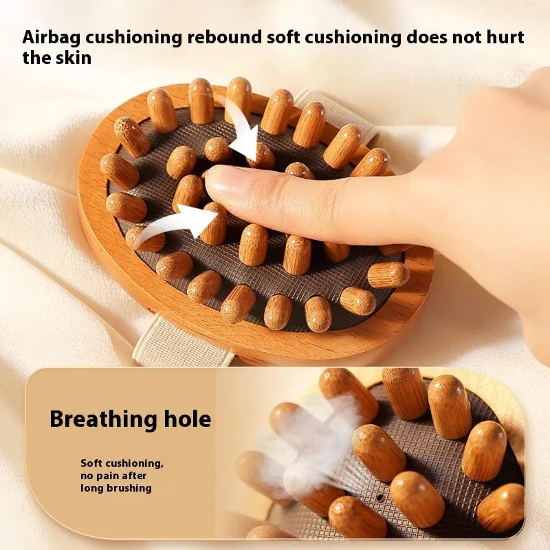 Solid ebony wood health care massage comb with 28 nail disc in gold sandalwood colour