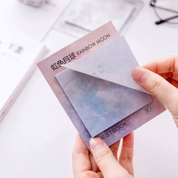 Square planet sticky notes notepad with oil painting designs of celestial bodies including moon and earth patterns