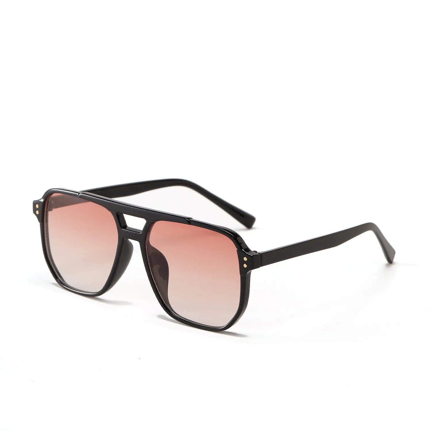 Square double beam sunglasses for women in bright black all grey colour with UV400 lenses.