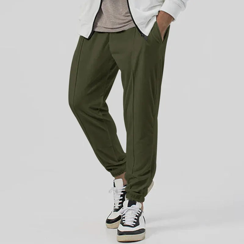 Men's grey cotton blend straight-leg track sweatpants with a tapered fit and elasticated waist.