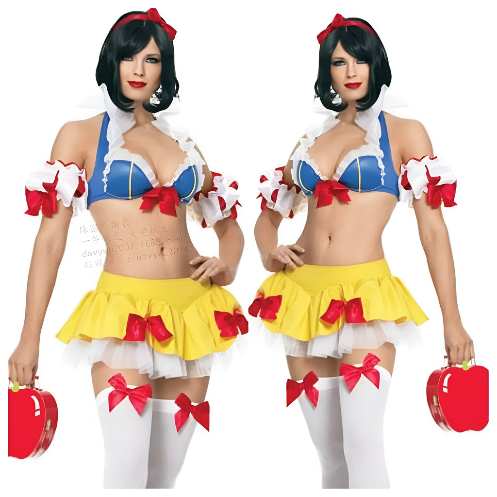 Snow white anime Halloween costume dress set with headdress, top, skirt and sleeve pieces