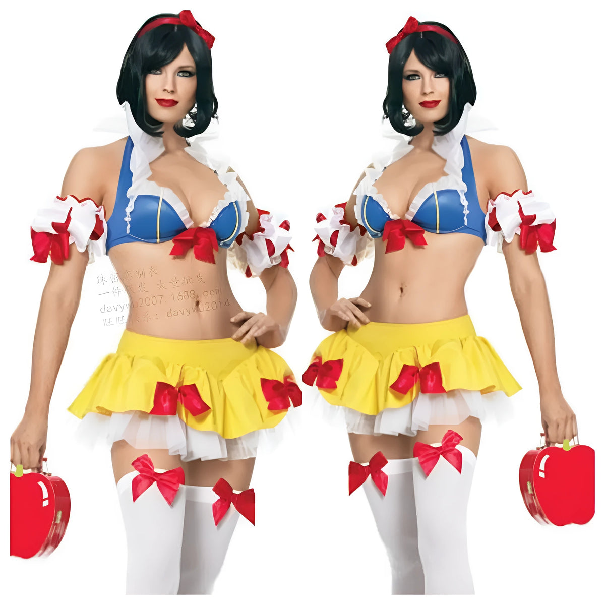 Snow white anime Halloween costume dress set with headdress, top, skirt and sleeve pieces