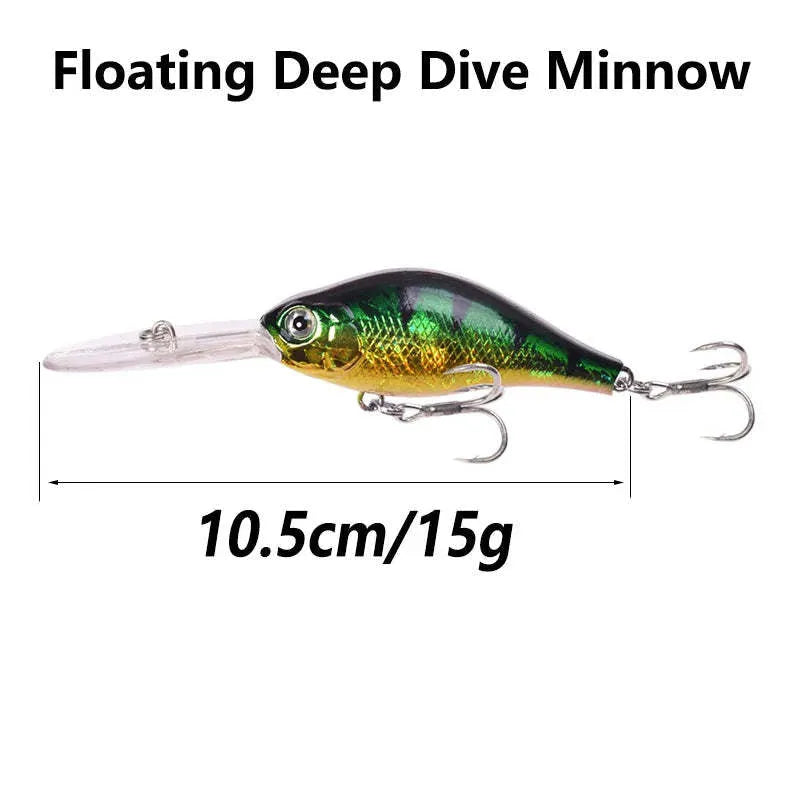 105mm deep diving minnow fishing lure with long tongue board in multiple colour options