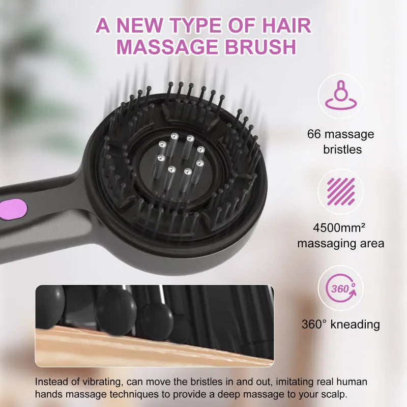 Electric scalp massager with vibration brush head in black, grey or red colours