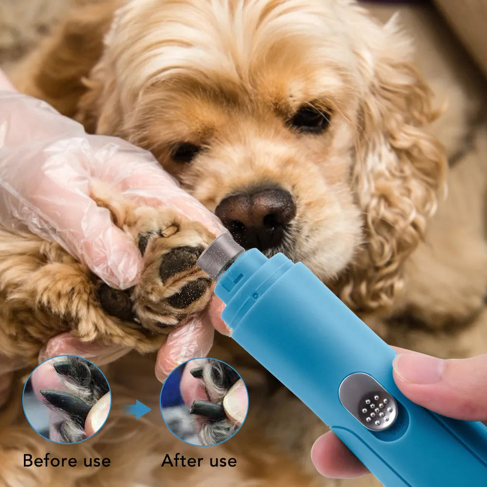 Blue electric pet nail grinder with diamond grinding head, 15.3 x 3.3cm, 192g, for dogs, cats and small pets