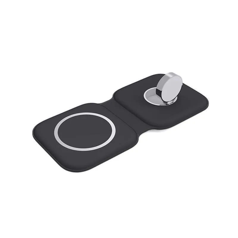 LFX-163 foldable wireless charger in fish-water blue colour charging a mobile phone and watch