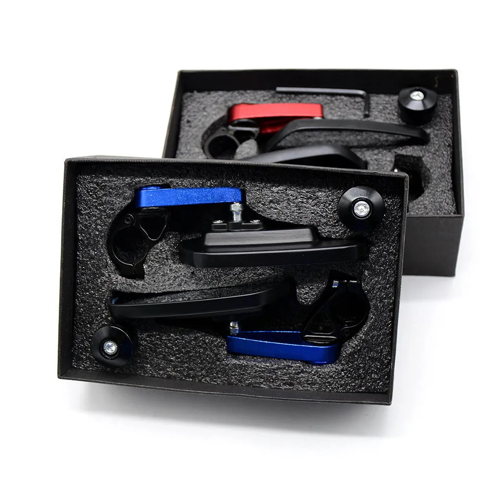 Motorcycle rearview mirror in black aluminium alloy with blue glass for 22mm handlebars