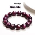 Natural purple lepidolite crystal bracelet with polished round beads on a white background.
