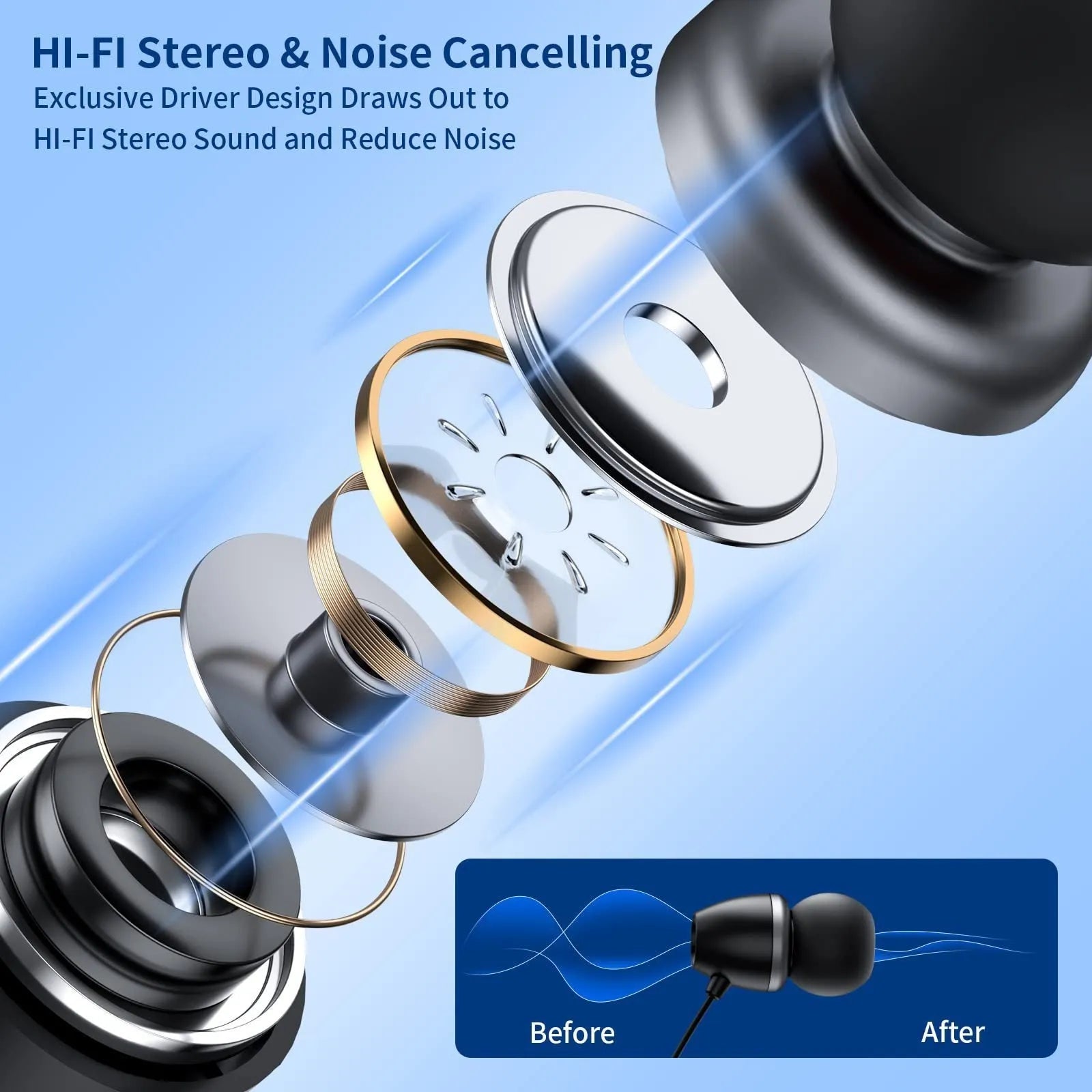 Wireless sport headphones in black and blue with hanging-neck design and digital display