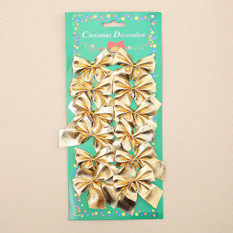A red, gold, and silver polyester Christmas decoration bow ornament measuring 5 cm.