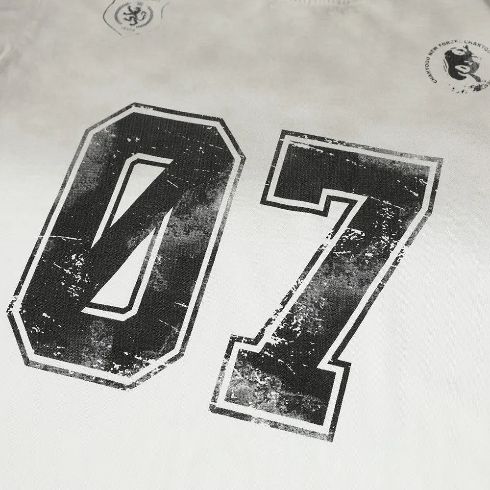Men's printed short-sleeved pure cotton T-shirt in white or black with Asian sizing