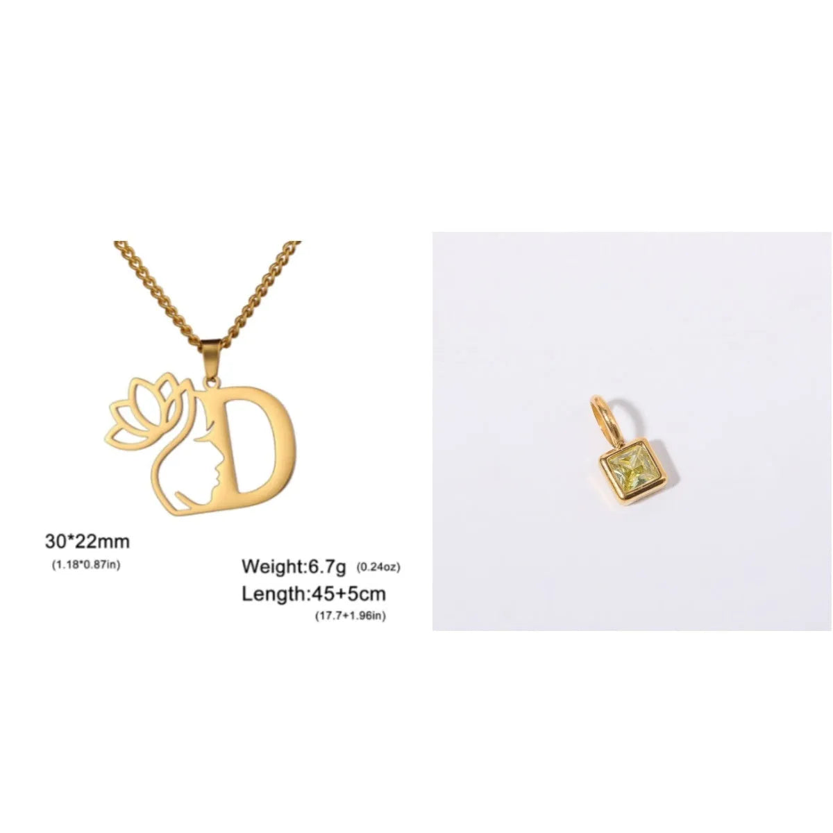 Stainless steel cross chain necklace with letter pendant in gold or silver electroplated finish