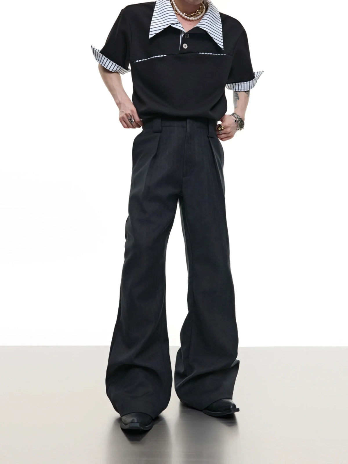 Men's skinny suit pants in black and brown, made of cotton and modal fibre blend