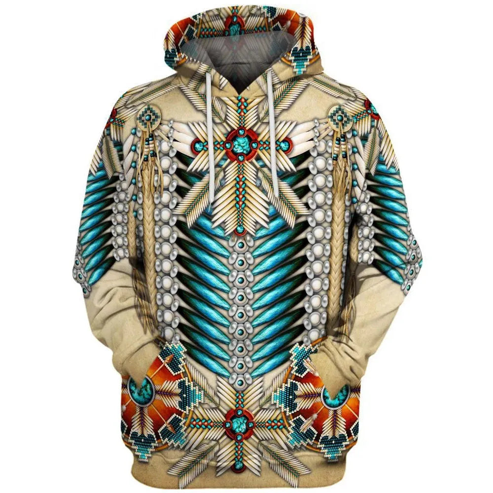 Men's loose fit digital print polyester hoodie with 3D effect pattern, long sleeves, hooded