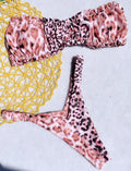 Women's split chest pad bikini set with high waist briefs, nylon and spandex lining, sizes S M L