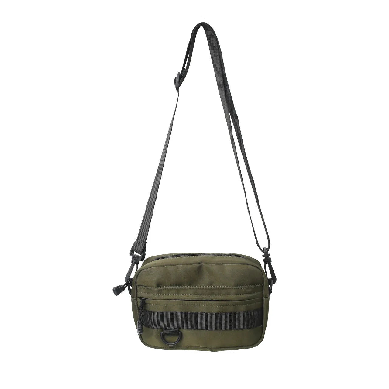Men's street-style nylon messenger bag in a solid colour with adjustable crossbody strap.