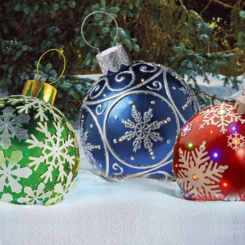 60cm Christmas inflatable ball in red stripes, made from PVC, with pump included