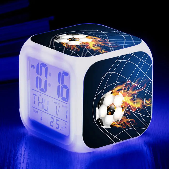 Cartoon football pattern alarm clock with mute function for students and children