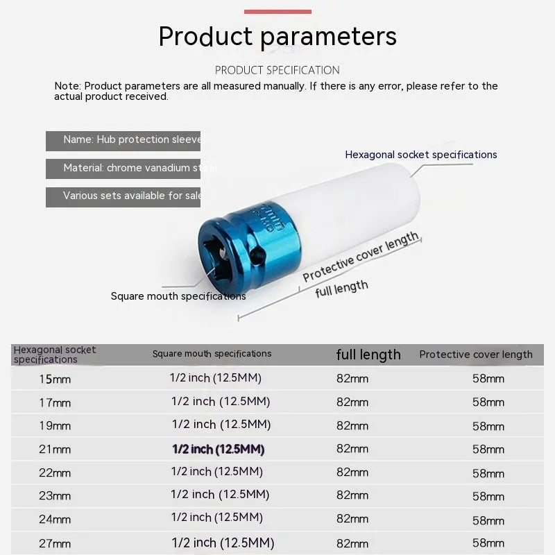 Single 45# steel hexagon socket for pneumatic wrench in size 17mm 19mm 21mm or 22mm OPP packaging