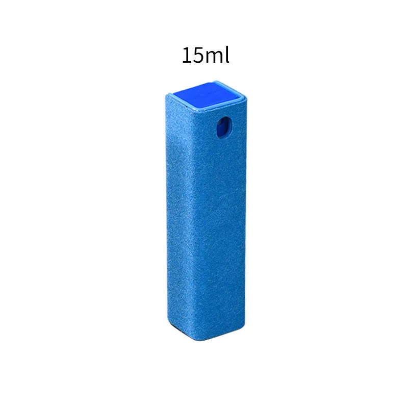 2-in-1 phone screen cleaner spray with built-in 15ml bottle and fibre fleece wipe in blue