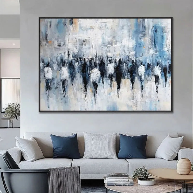 Hand-painted oil painting on canvas – abstract street people texture, horizontal modern style, rolled frameless