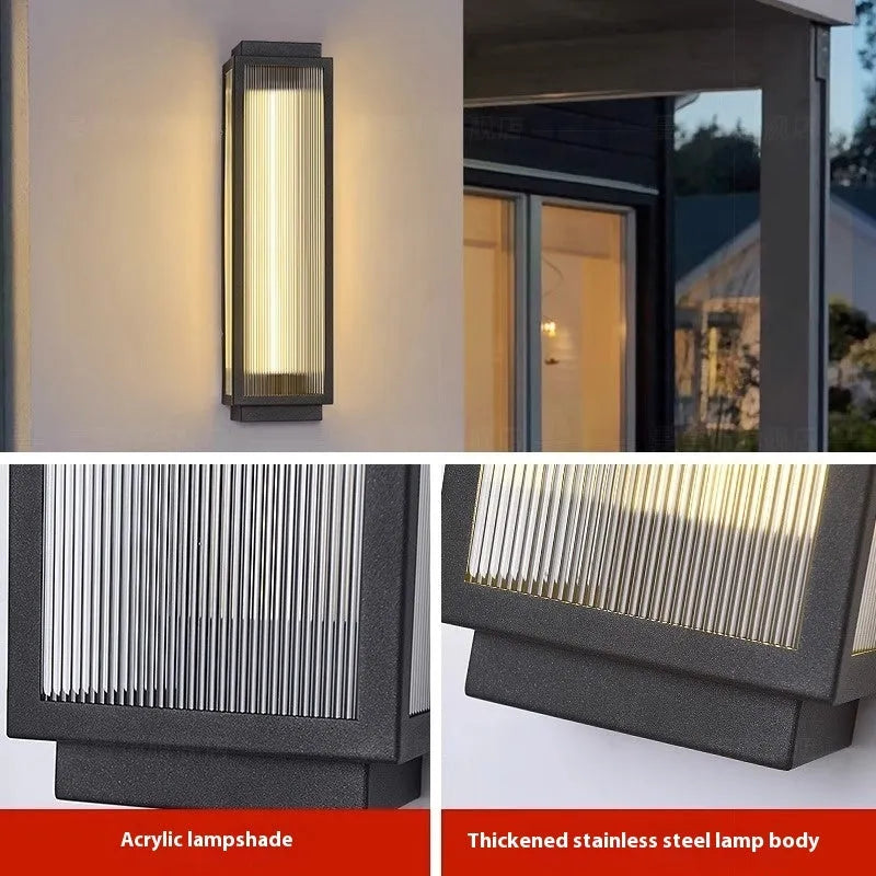 Stainless steel outdoor wall lamp with waterproof construction for garden and courtyard lighting