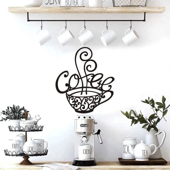 Black wrought iron English letters silhouette wall decoration measuring 26 by 28 centimetres