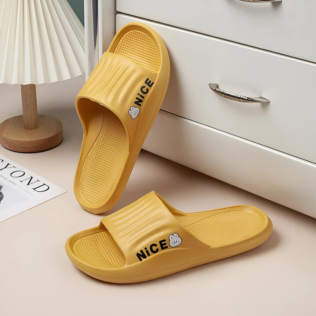 Cartoon pattern EVA flip flop slippers in multiple colours for bathroom use