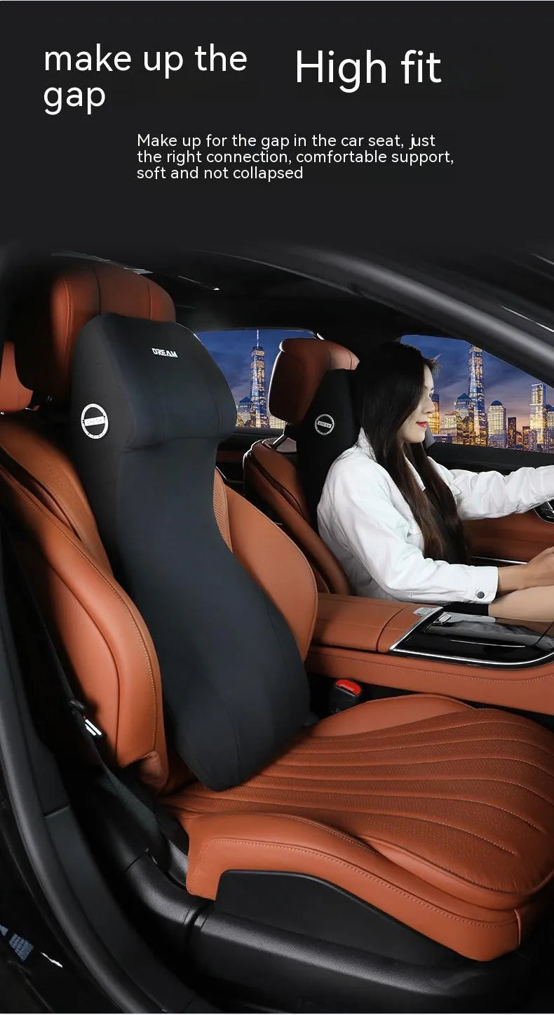 Black memory foam lumbar support pillow and matching cushion set for car or chair.