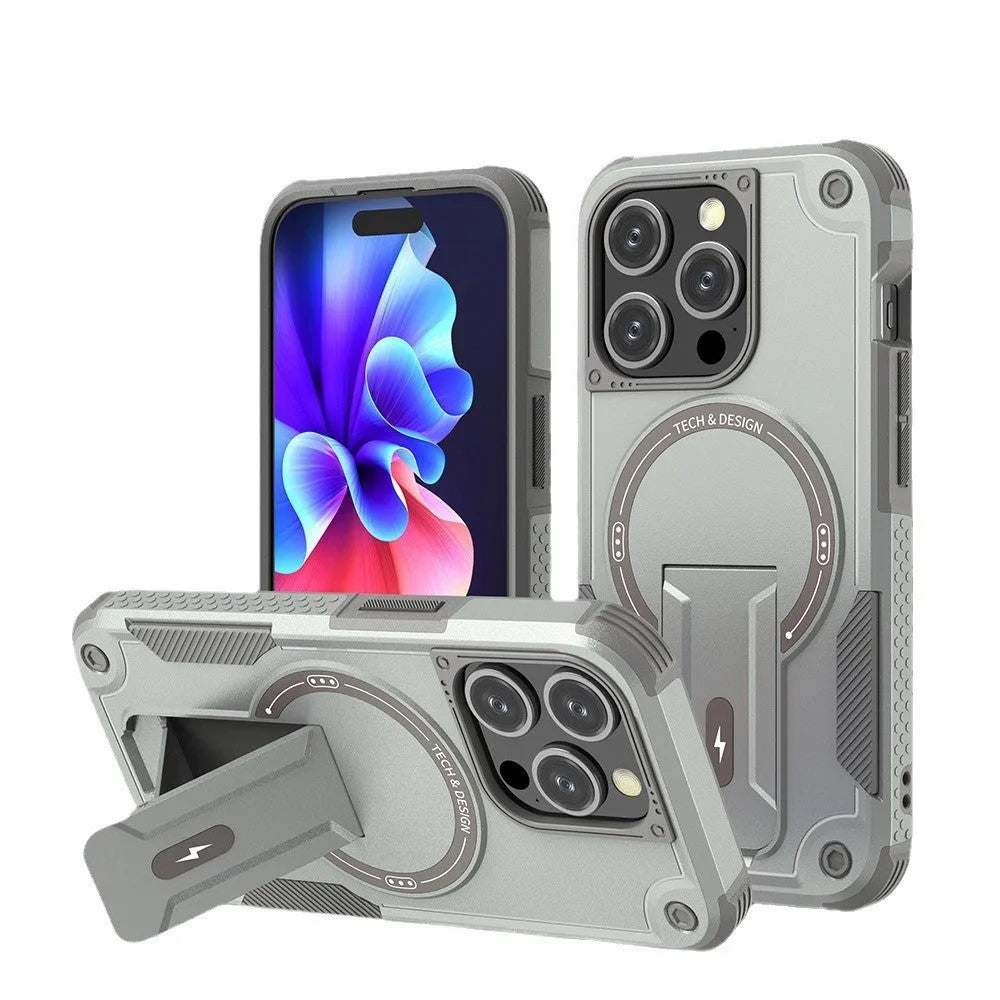 Magnetic invisible bracket phone case for iPhone 14 15 16 series, frosted finish, multiple colours