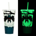 Halloween-themed 720ml plastic sippy cup with luminous straw in assorted colours.