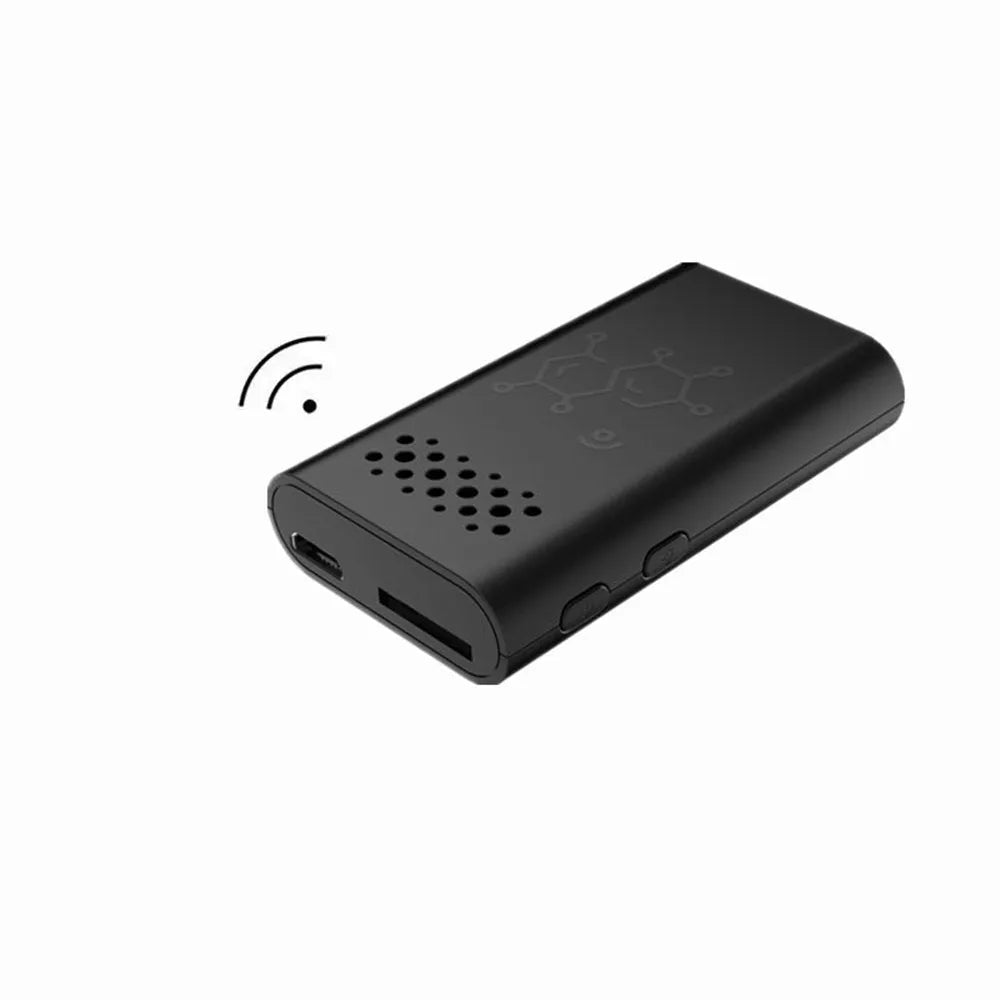 Black smart security camera baby monitor with WiFi connectivity for mobile phone remote viewing