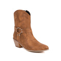 Belt buckle chunky heel martin booties in black artificial PU with low tube design