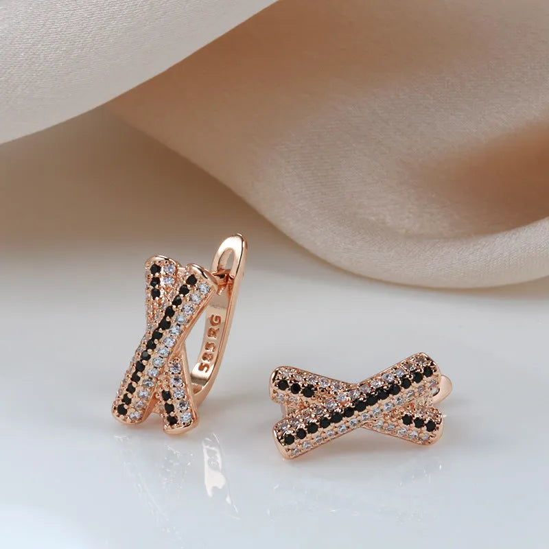 Women's retro hollow-out X-shaped earrings in rose gold copper alloy, U-shaped geometry design