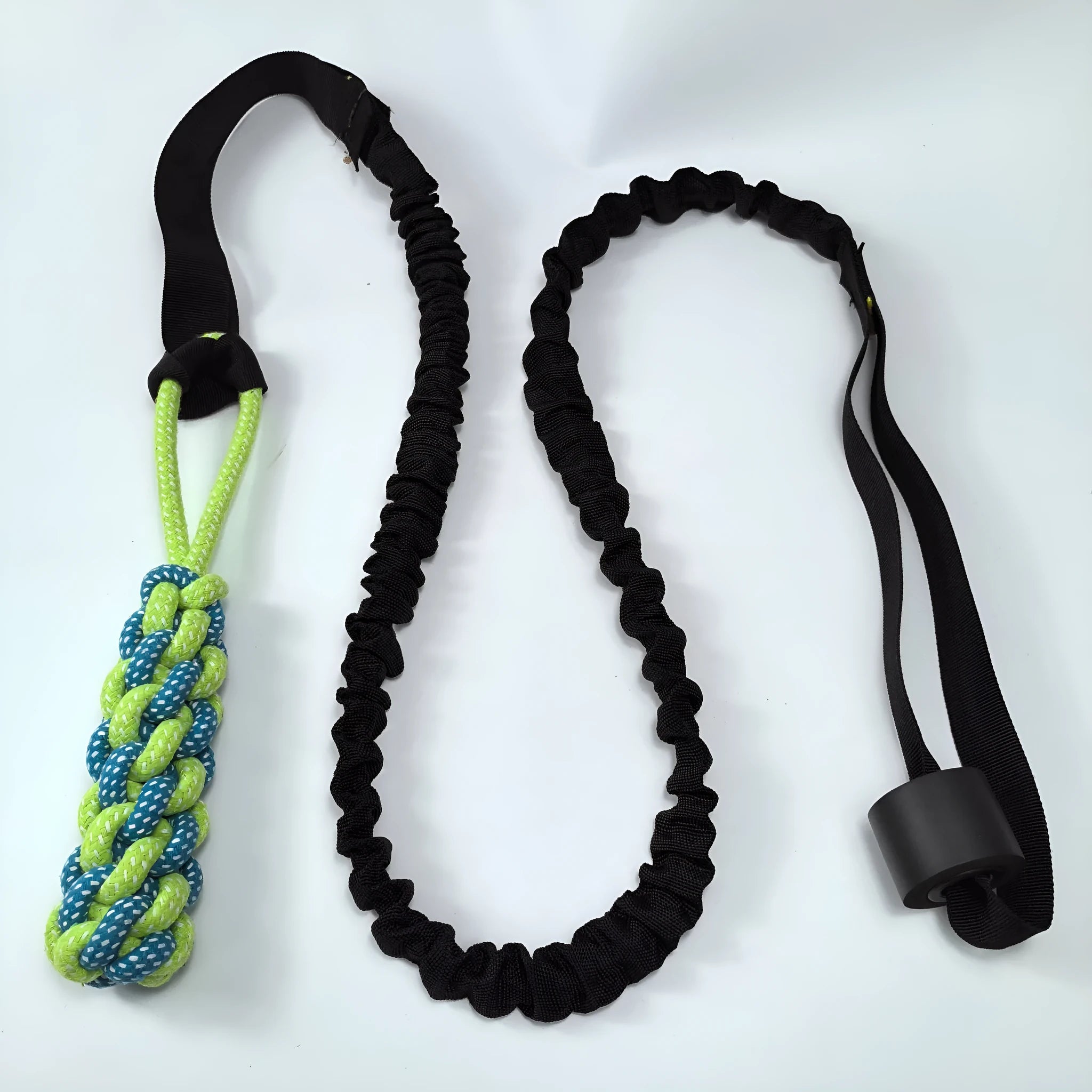 Green cotton rope dog toy with corncob design for tug of war and biting.