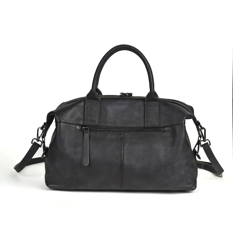 Women's European and American retro large-capacity handbag in genuine leather, horizontal square shape, brown colour
